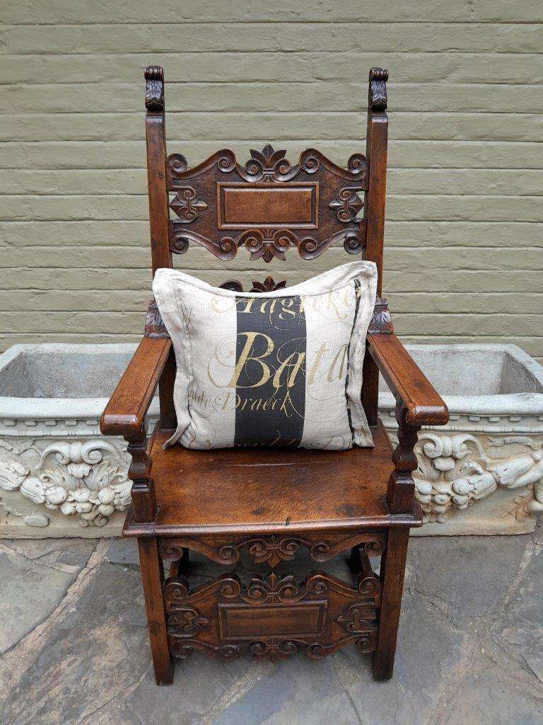 A Custom Handmade for The Crown Collection Script Fabric Scatter Cushion