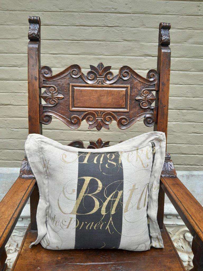 A Custom Handmade for The Crown Collection Script Fabric Scatter Cushion