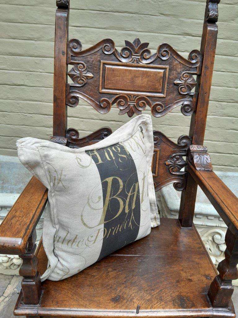 A Custom Handmade for The Crown Collection Script Fabric Scatter Cushion