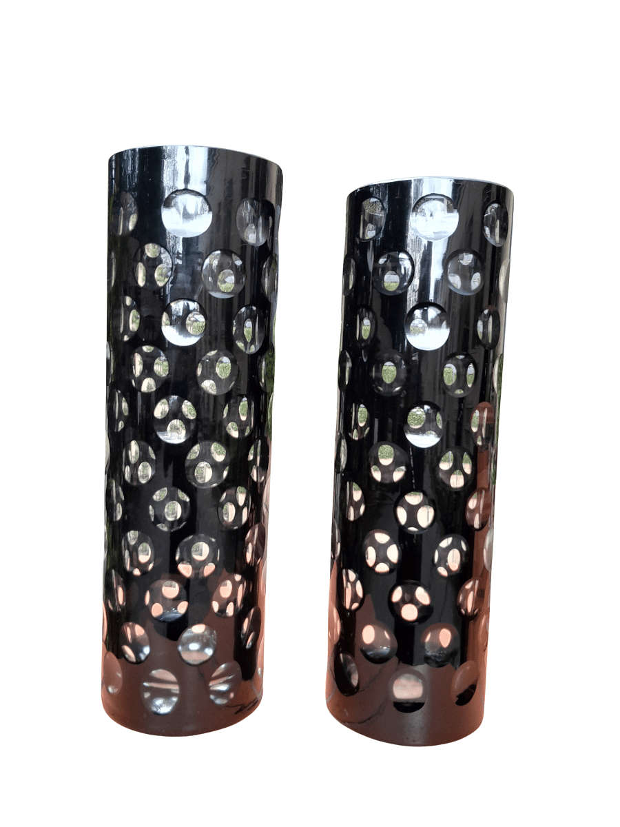 A Pair of Hand Blown Black / Clear Dot Vases
