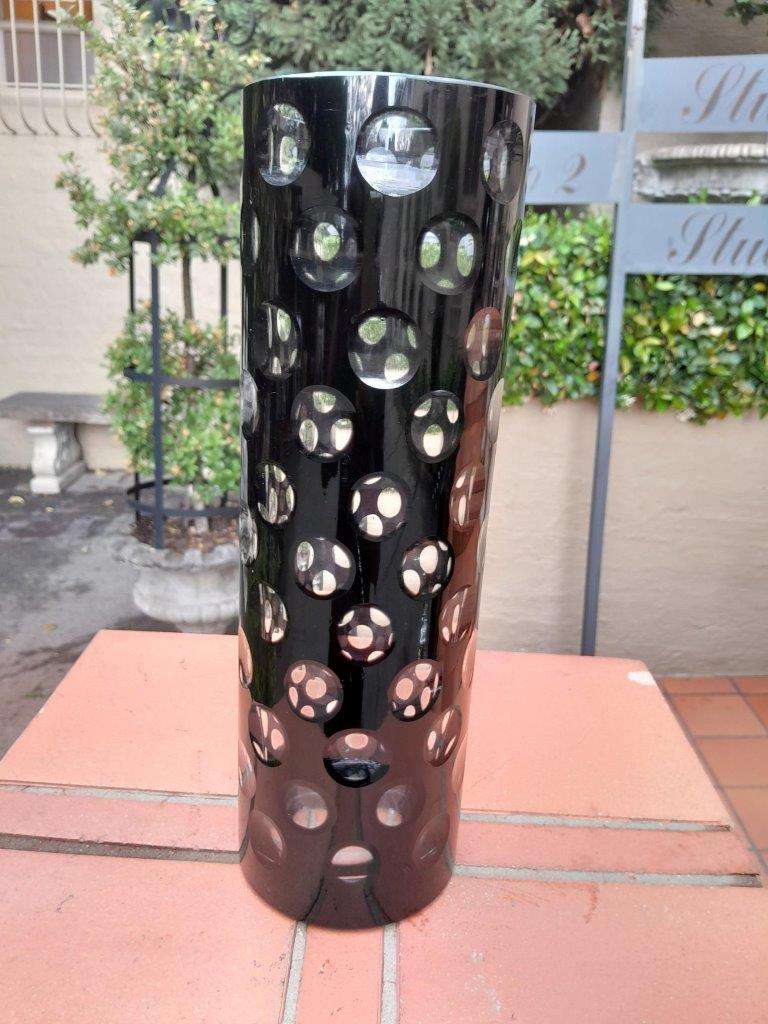 A Pair of Hand Blown Black / Clear Dot Vases