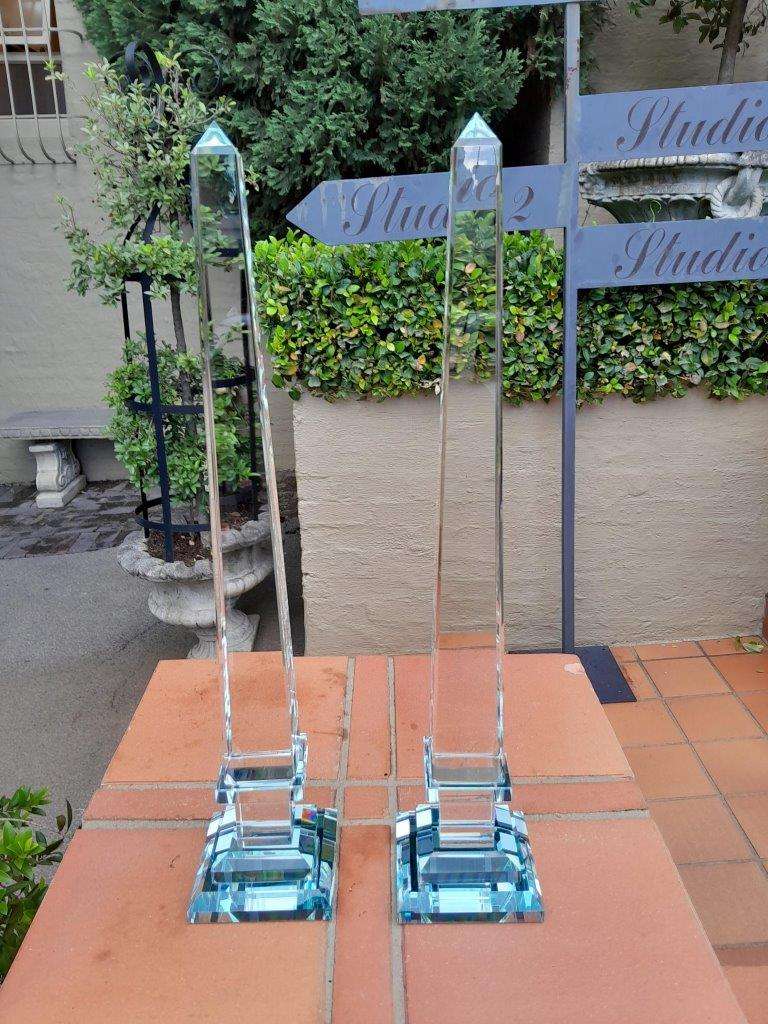 A Pair Of Decorative Crystal Obelisks