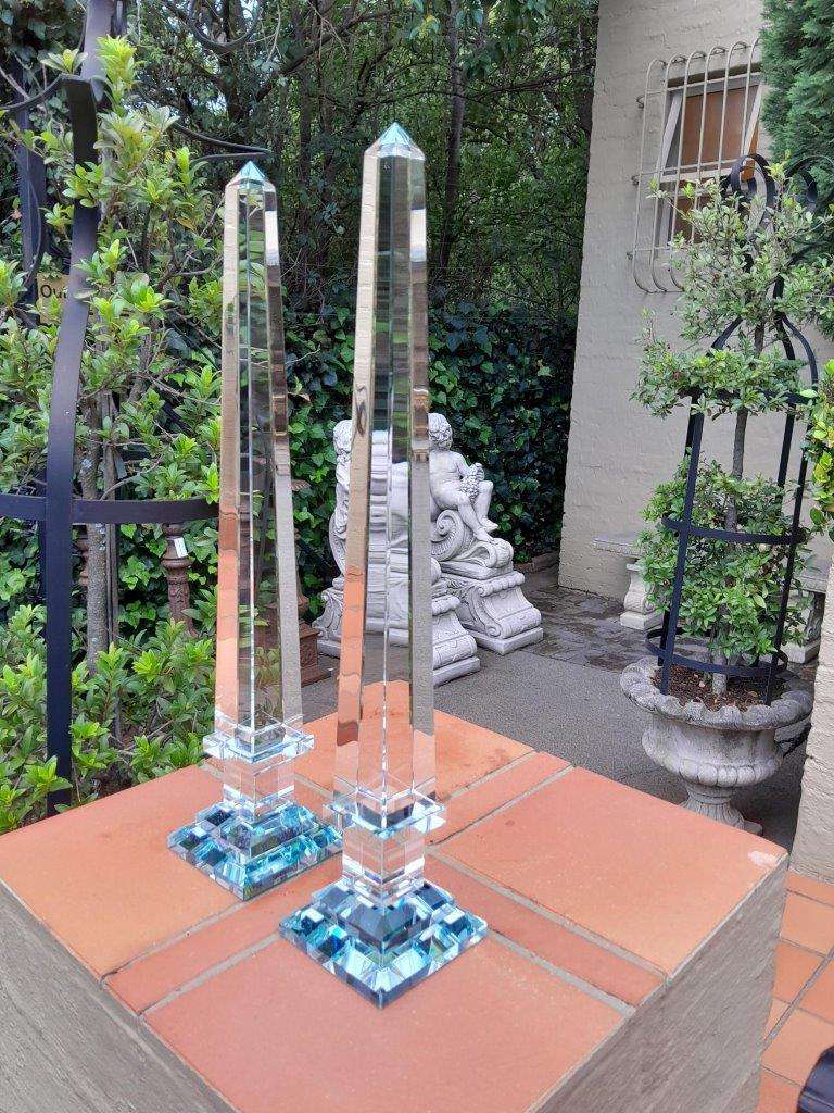 A Pair Of Decorative Crystal Obelisks
