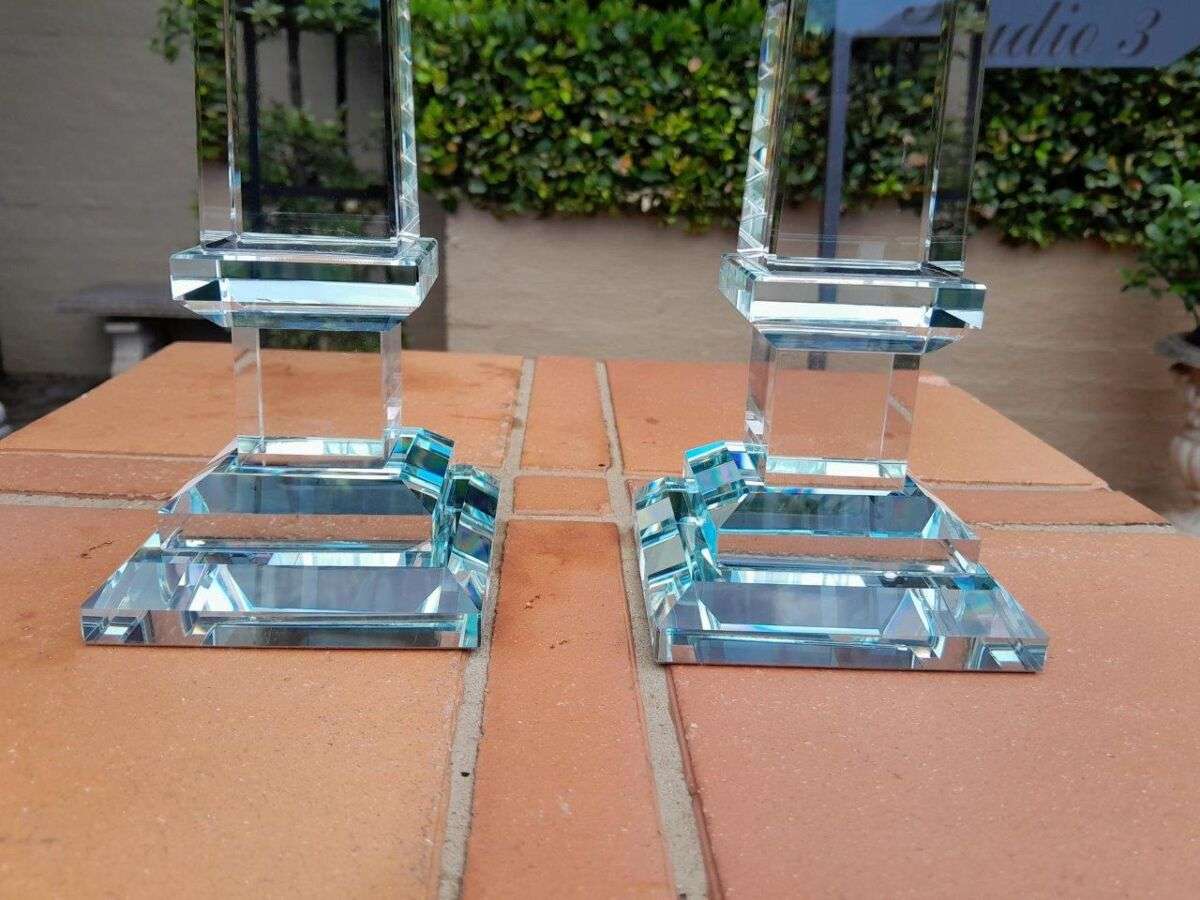 A Pair Of Decorative Crystal Obelisks