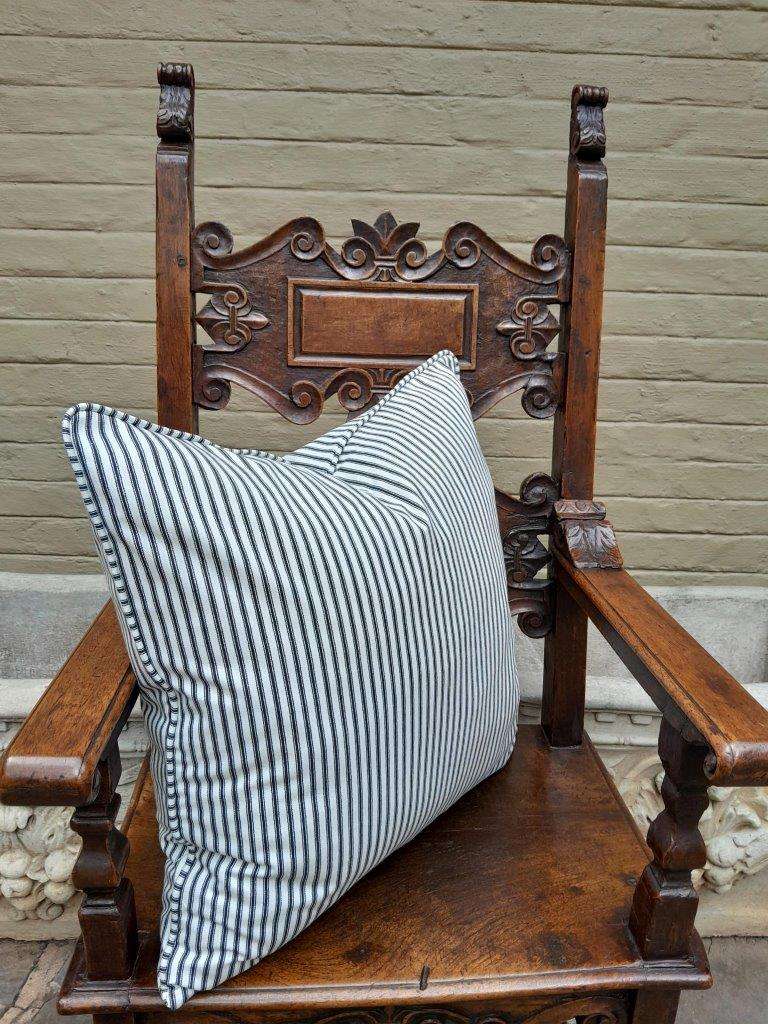 An English Black & White Stripped Linen Cushion