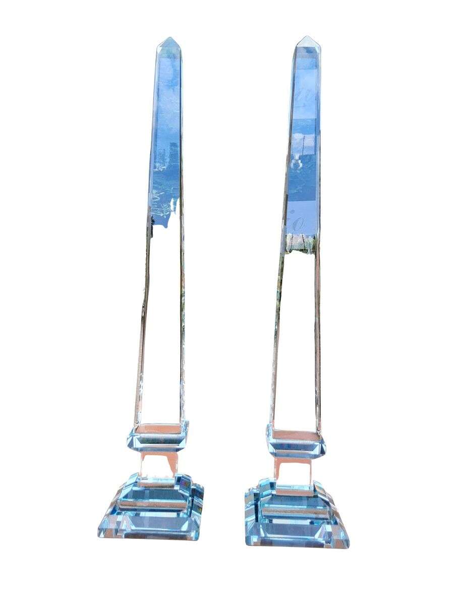 A Pair Of Decorative Crystal Obelisks