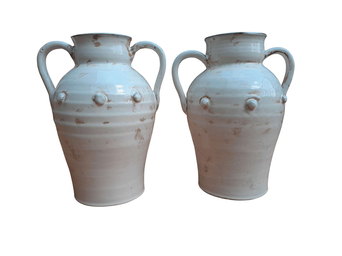 A Pair Of Large Ceramic Urns With Two Handles