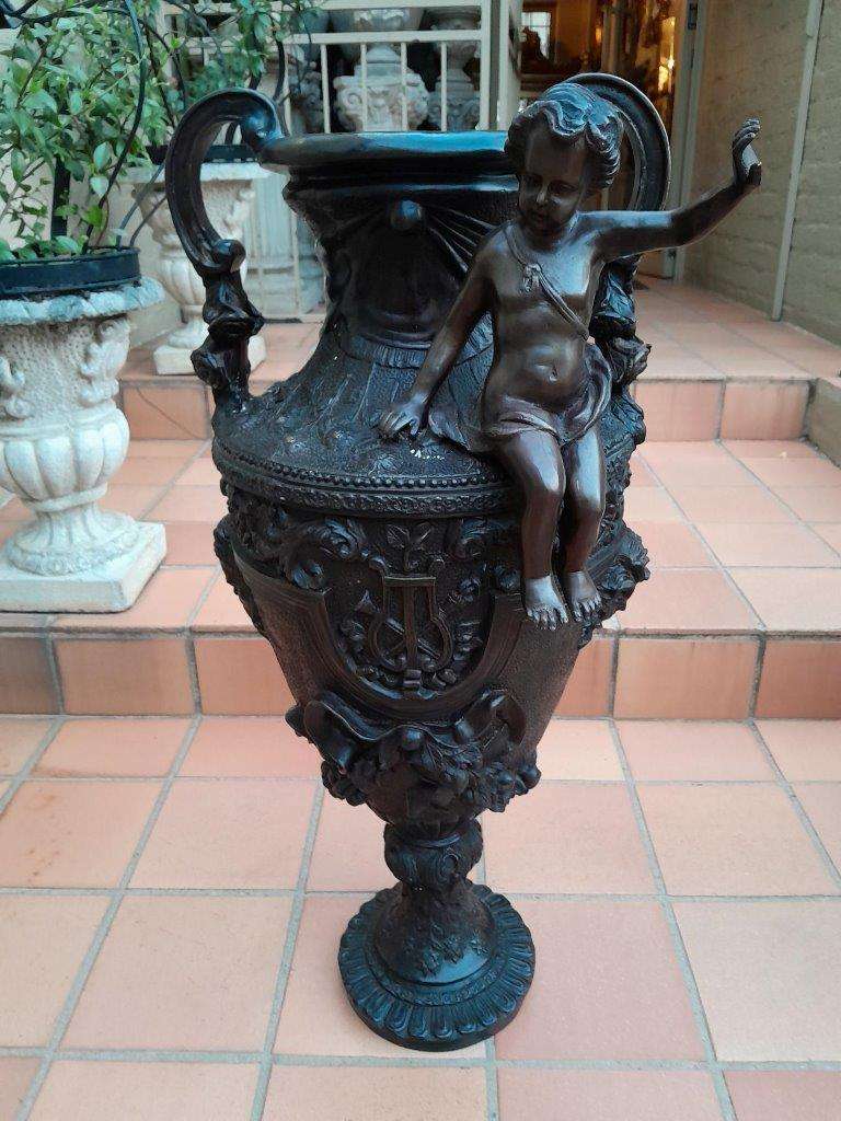 A 20th Century Extremely Large And Rare Pair Of Patinated Vases With Puti Detail Nd