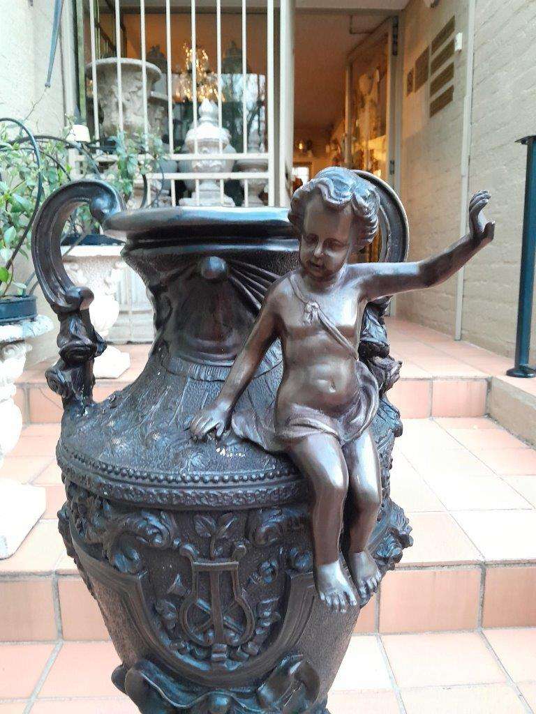 A 20th Century Extremely Large And Rare Pair Of Patinated Vases With Puti Detail Nd