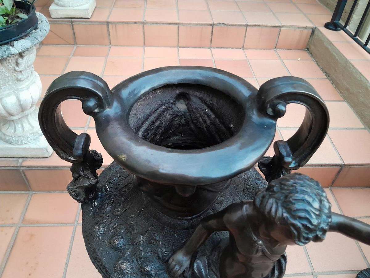 A 20th Century Extremely Large And Rare Pair Of Patinated Vases With Puti Detail Nd