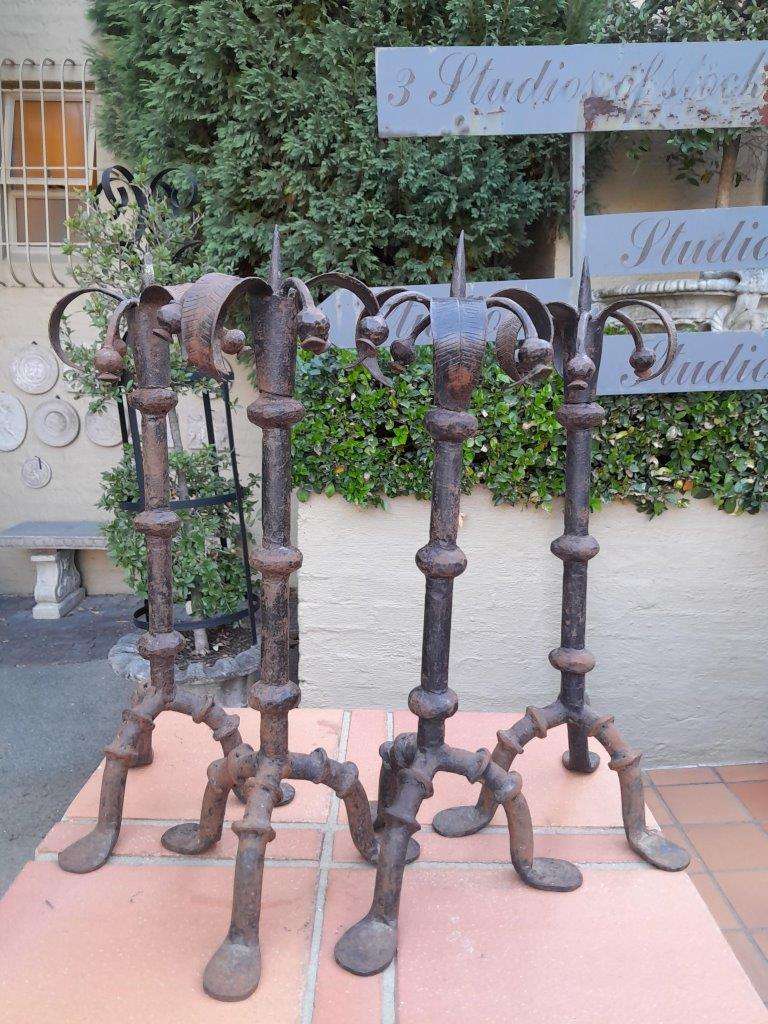 A 20th Century Set Of Four Forged Iron Candle Prickets / Holders