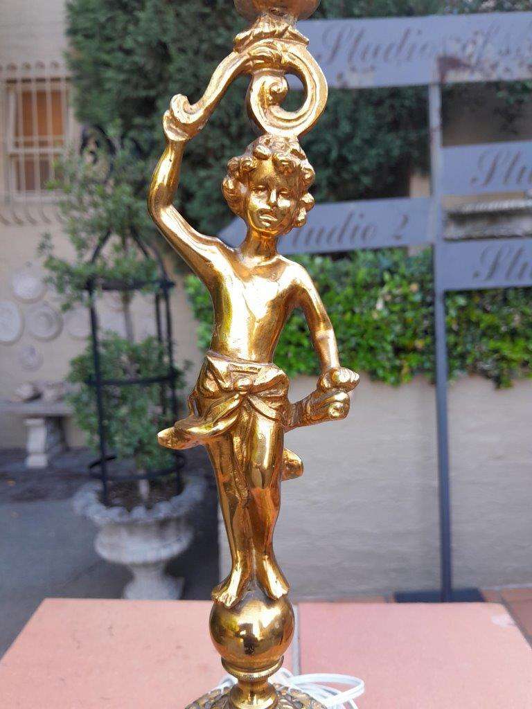 A  20th Century Louis Xvi Style Figural Brass With Blue Porcelain Table Lamp