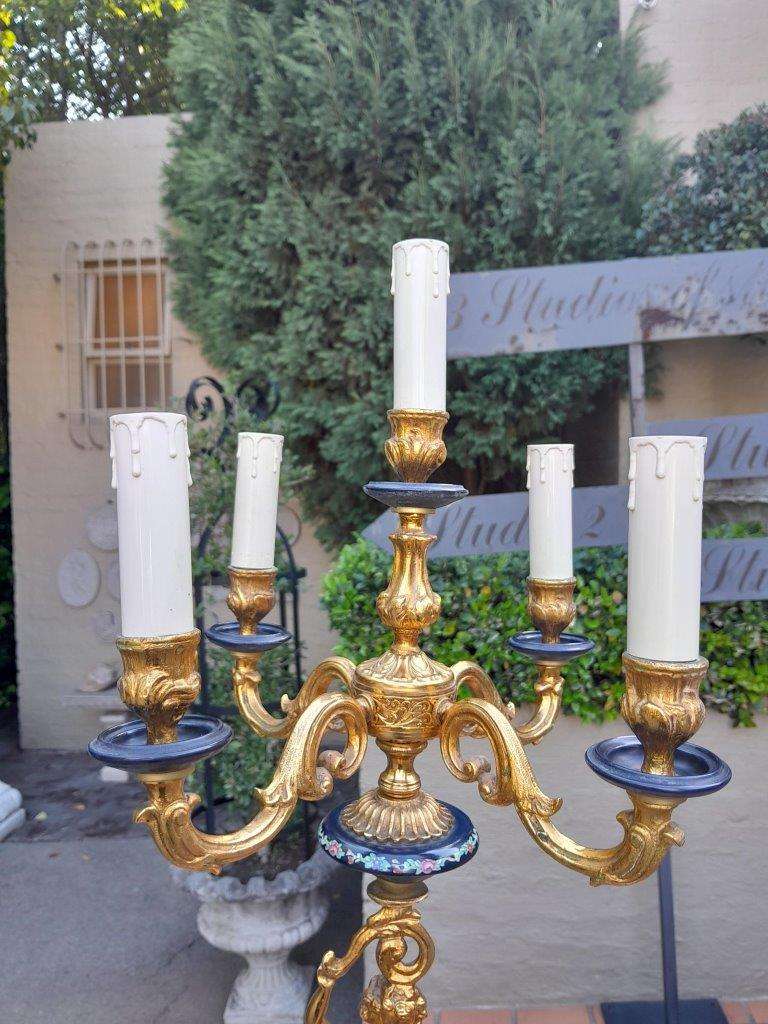 A  20th Century Louis Xvi Style Figural Brass With Blue Porcelain Table Lamp