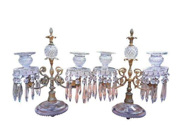 A 19th Century Circa 1830s Pair Of Regency Gilt-Bronze And Crystal Candelabras
