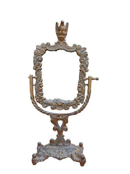 A Victorian Style Brass Bevelled Table Aged Mirror  In An Antique Gold Paint Finish