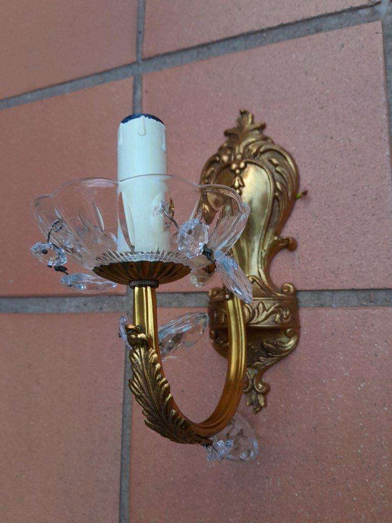 A Set Of Three French Style Brass Wall  Light Sconces With Crystals