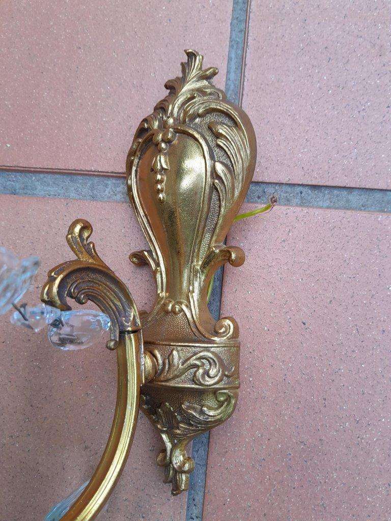 A Set Of Three French Style Brass Wall  Light Sconces With Crystals