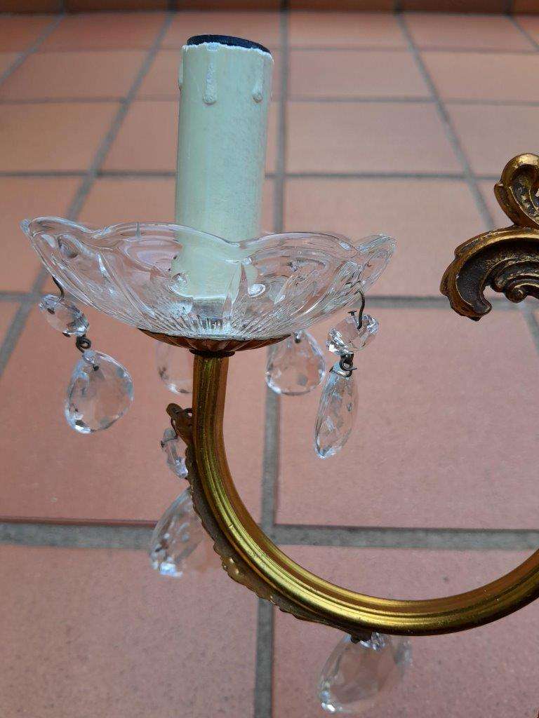 A Set Of Three French Style Brass Wall  Light Sconces With Crystals