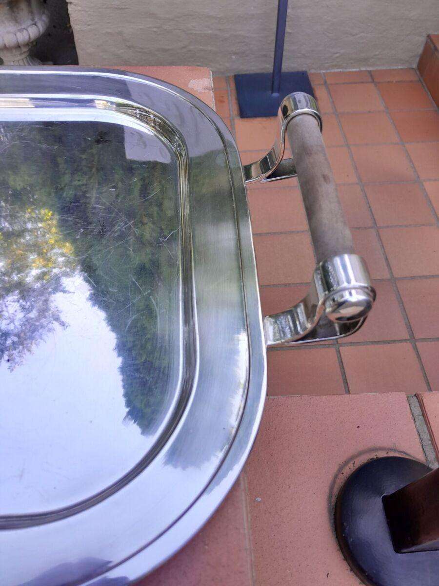 A Silver Plate Five Piece Tea / Coffee Set And Tray With Wooden Handles