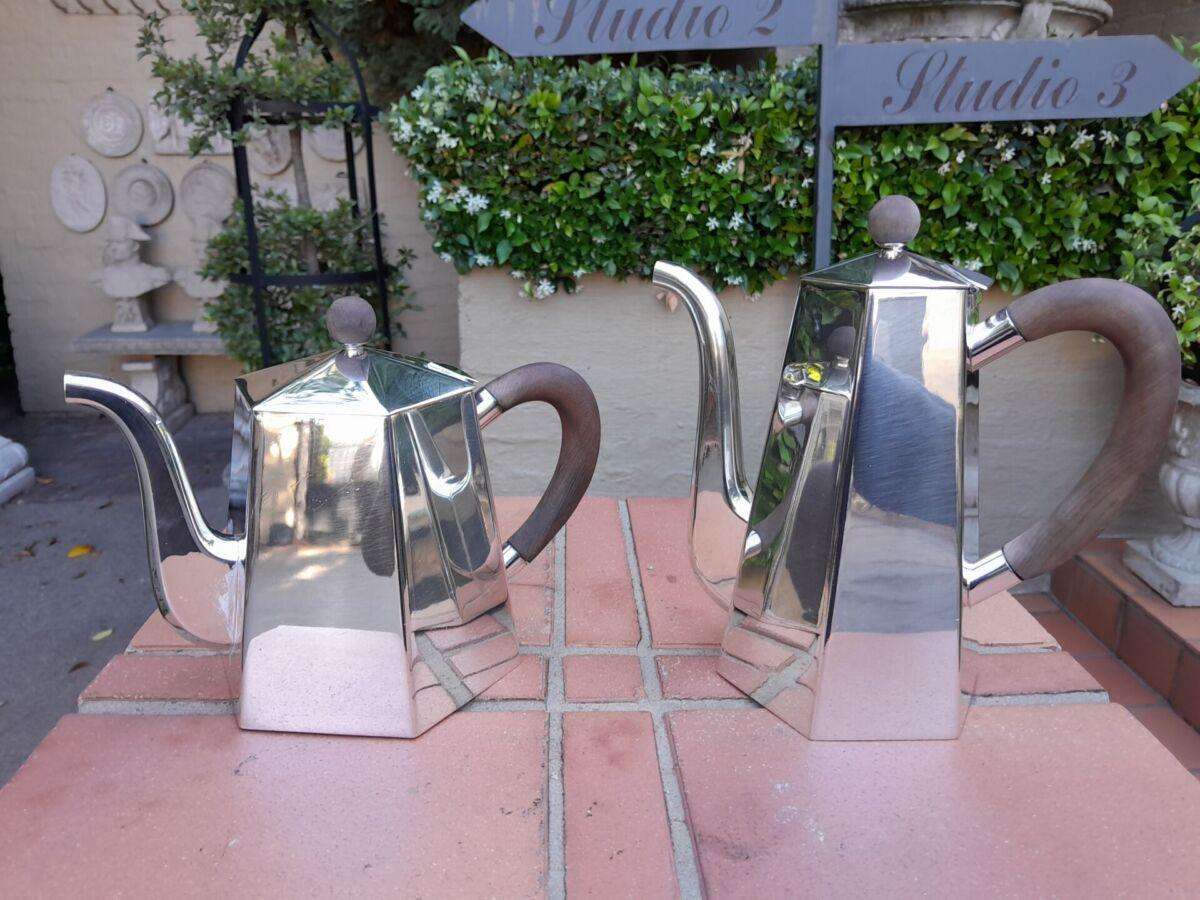 A Silver Plate Five Piece Tea / Coffee Set And Tray With Wooden Handles