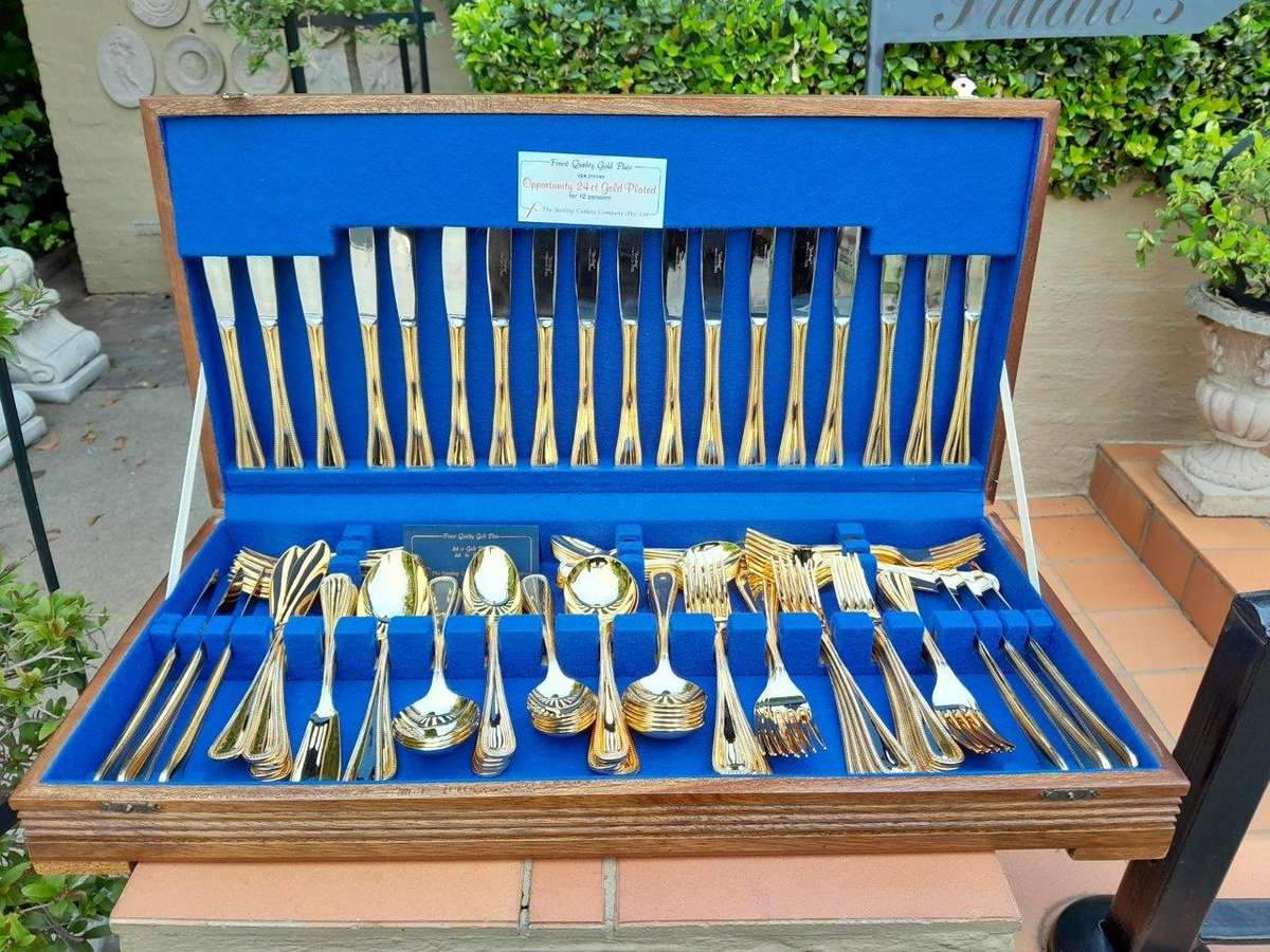 A 112 Piece Sterling 24ct Gold Plated Cutlery Set In Canteen