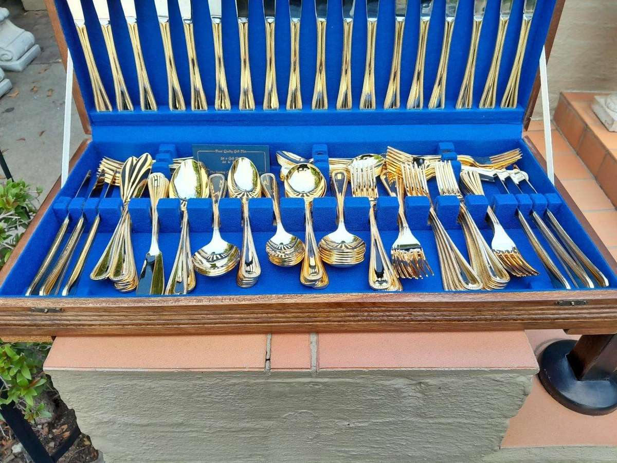 A 112 Piece Sterling 24ct Gold Plated Cutlery Set In Canteen
