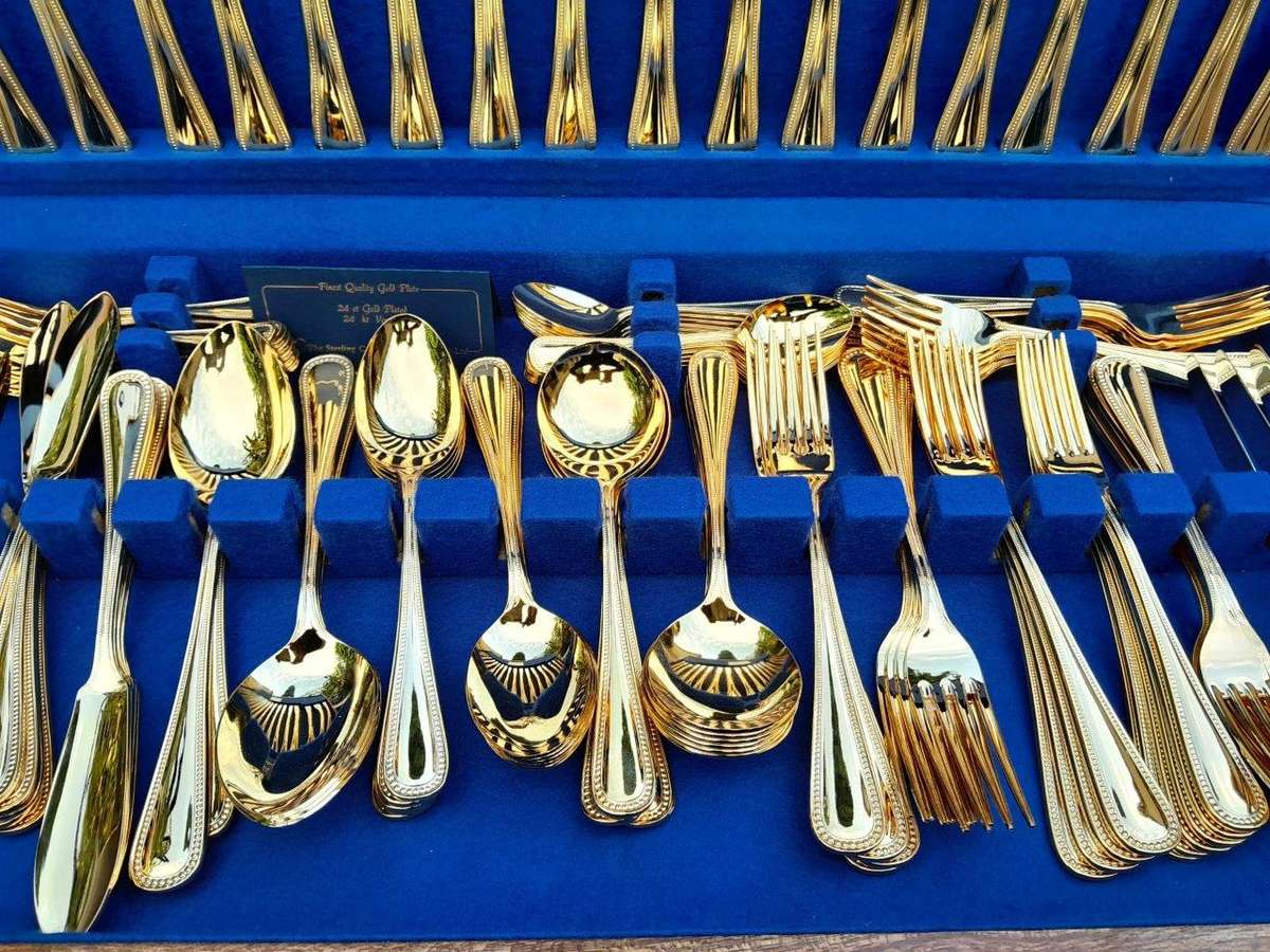 A 112 Piece Sterling 24ct Gold Plated Cutlery Set In Canteen