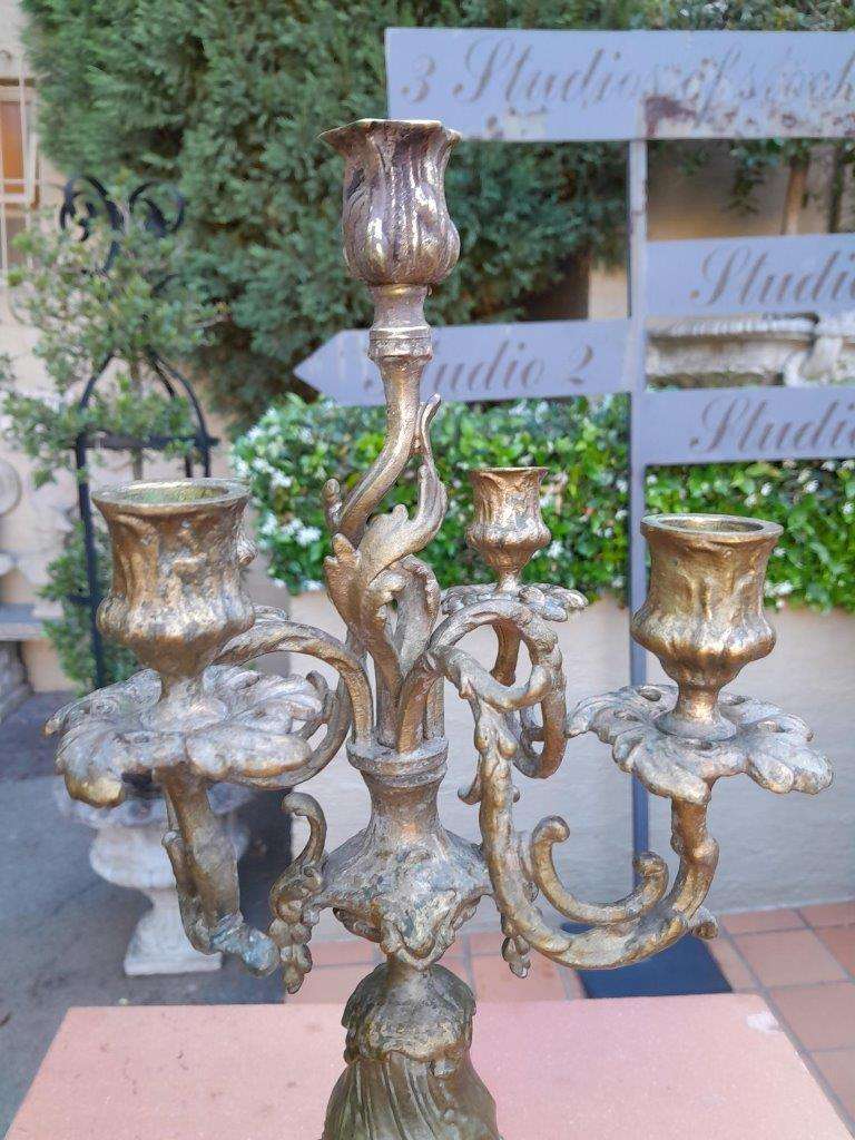 A 20TH Century French Rococo Style Brass Candelabra