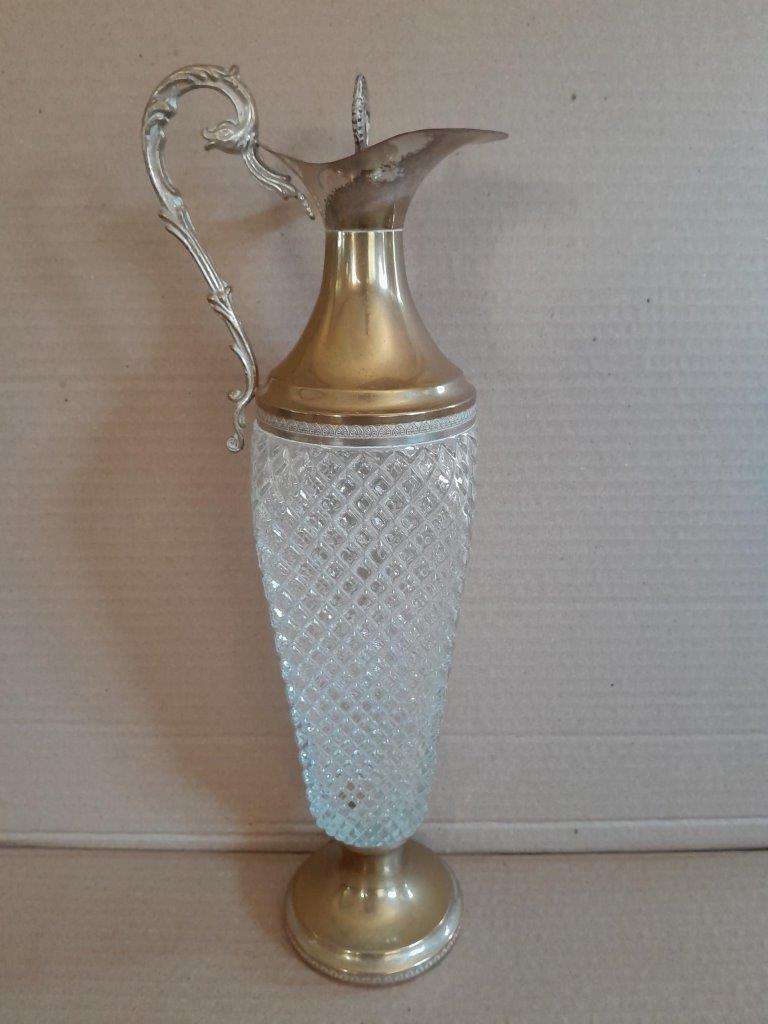 A 20th Century Silver-Plated & Crystal Water Pitcher With Stopper