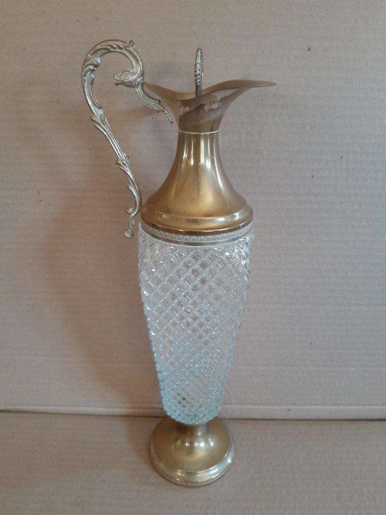 A 20th Century Silver-Plated & Crystal Water Pitcher With Stopper
