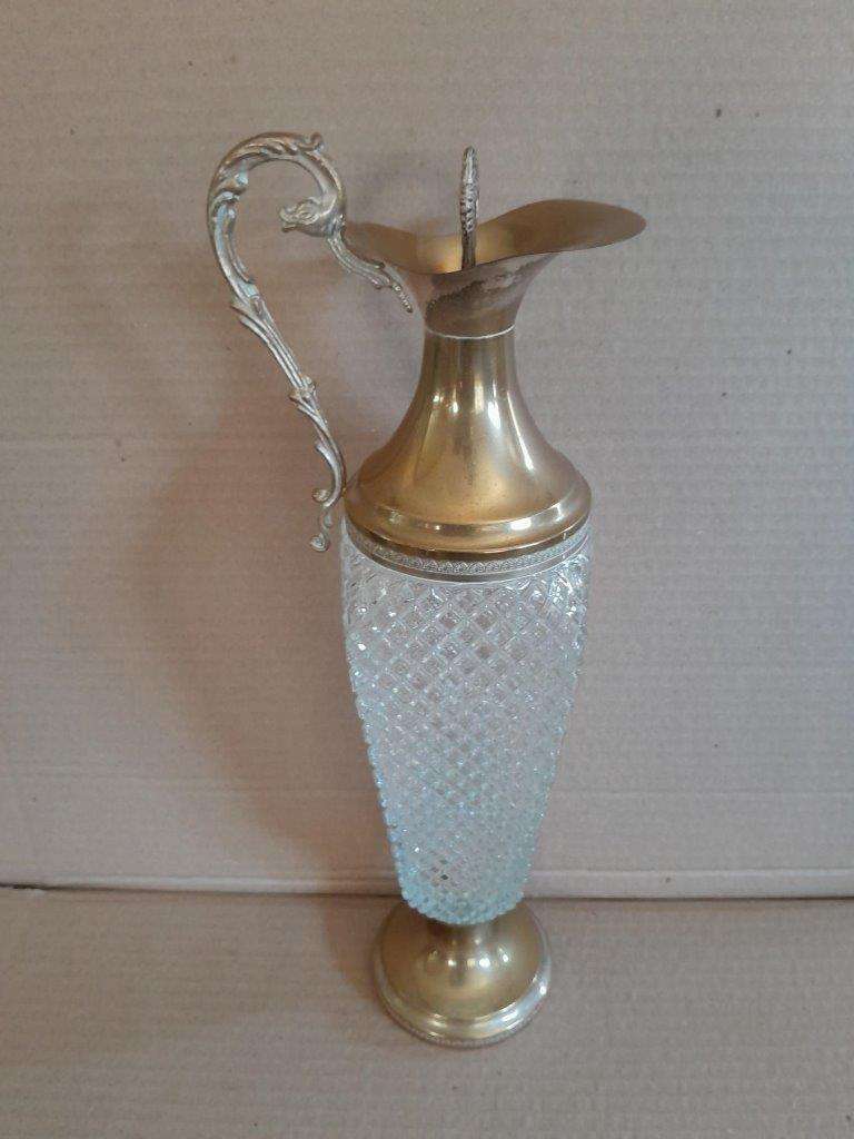 A 20th Century Silver-Plated & Crystal Water Pitcher With Stopper