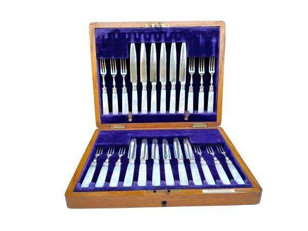 A 20th Century Sterling Silver With Pearl Handles Twelve Piece Fruit Knives And Forks By A Jack A...