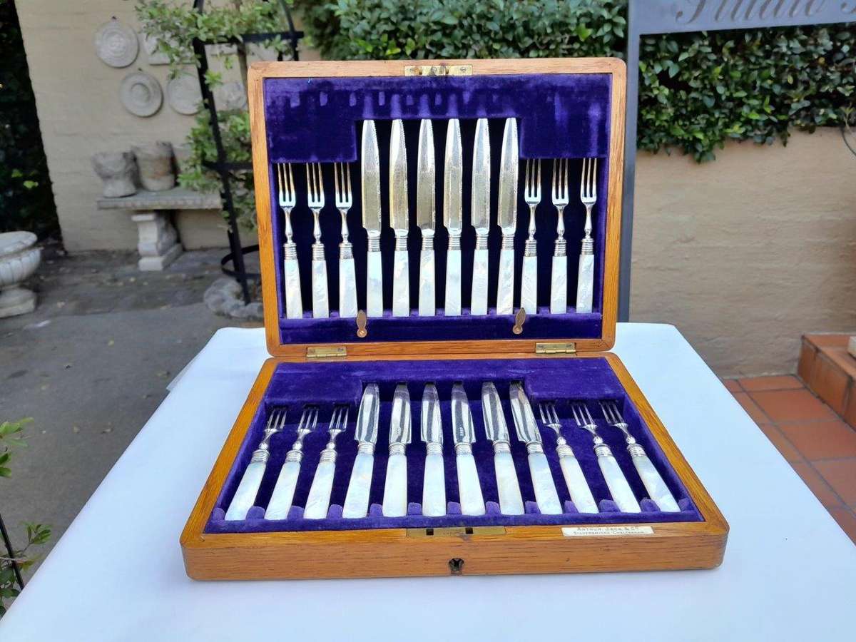 A 20th Century Sterling Silver With Pearl Handles Twelve Piece Fruit Knives And Forks By A Jack A...