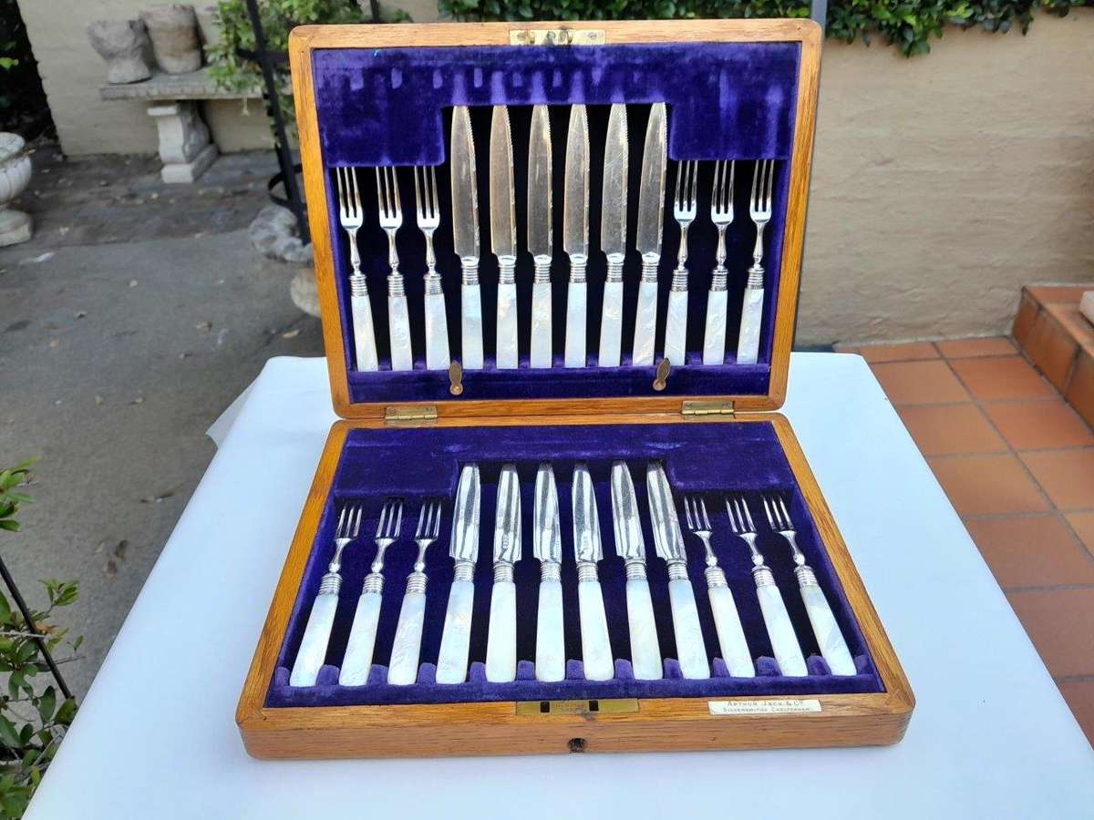 A 20th Century Sterling Silver With Pearl Handles Twelve Piece Fruit Knives And Forks By A Jack A...