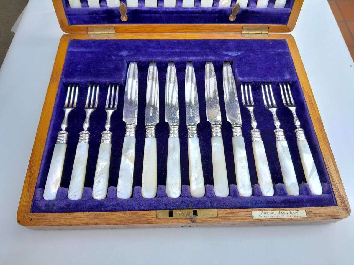 A 20th Century Sterling Silver With Pearl Handles Twelve Piece Fruit Knives And Forks By A Jack A...