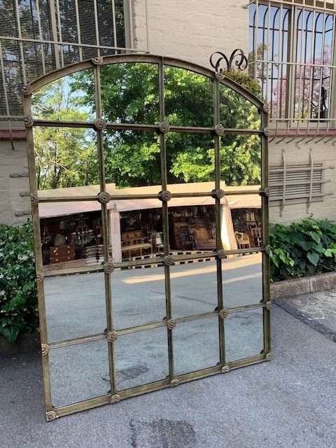 Wrought Iron Arched Window Pane Mirror in gold colour