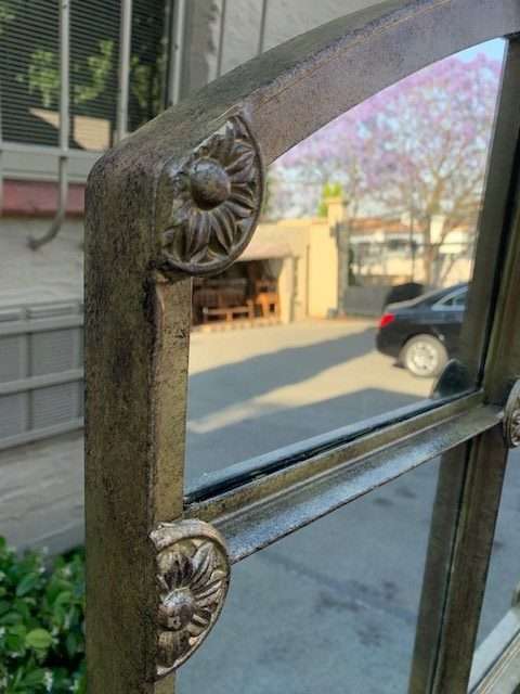 Wrought Iron Arched Window Pane Mirror in gold colour