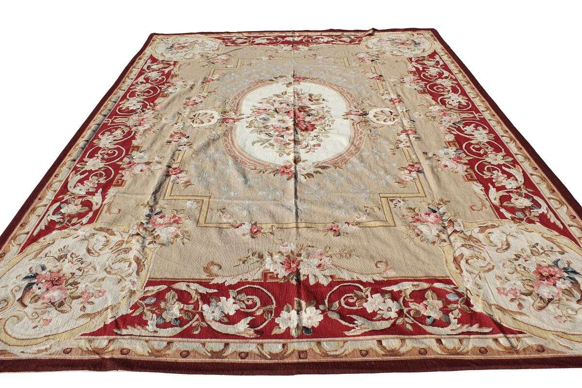 Aubusson Classic Burgundy & Beige Needlepoint Carpet