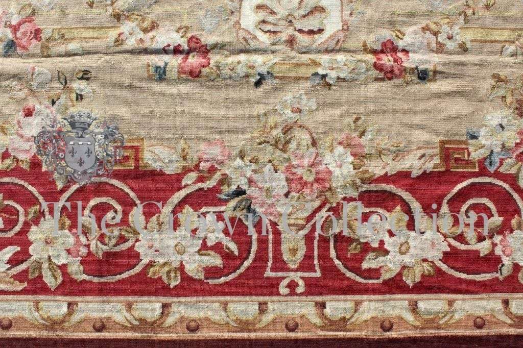 Aubusson Classic Burgundy & Beige Needlepoint Carpet