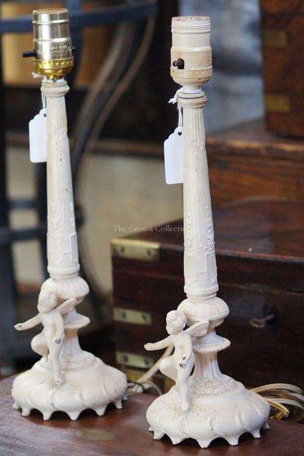 Pair Vintage Cherub Putti Lamps