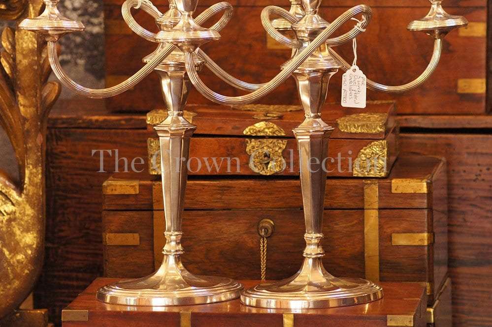 A Pair of Silver Plate Three Arm Candelabra