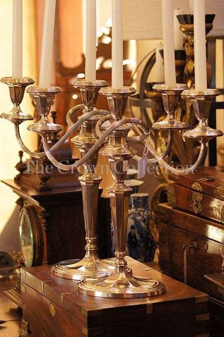 A Pair of Silver Plate Three Arm Candelabra