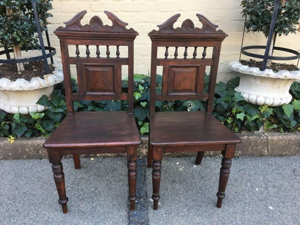 Pair Antique Carved Hall Chairs