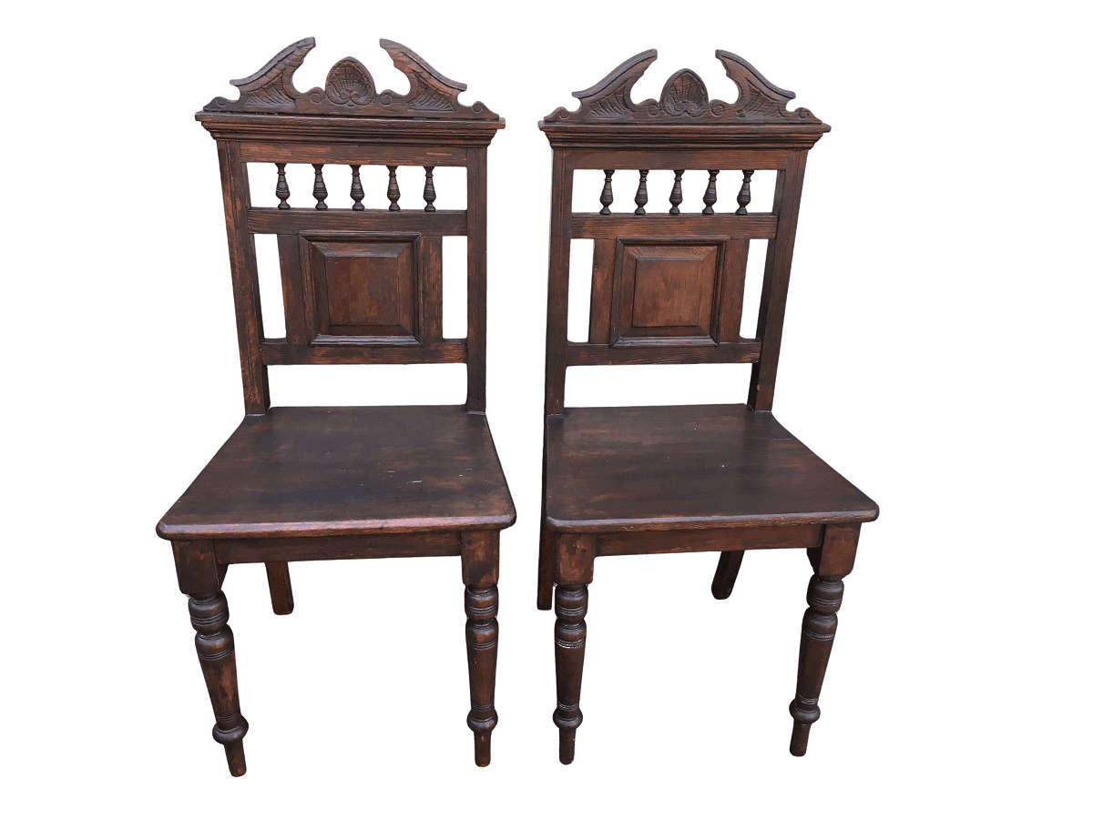 Pair Antique Carved Hall Chairs