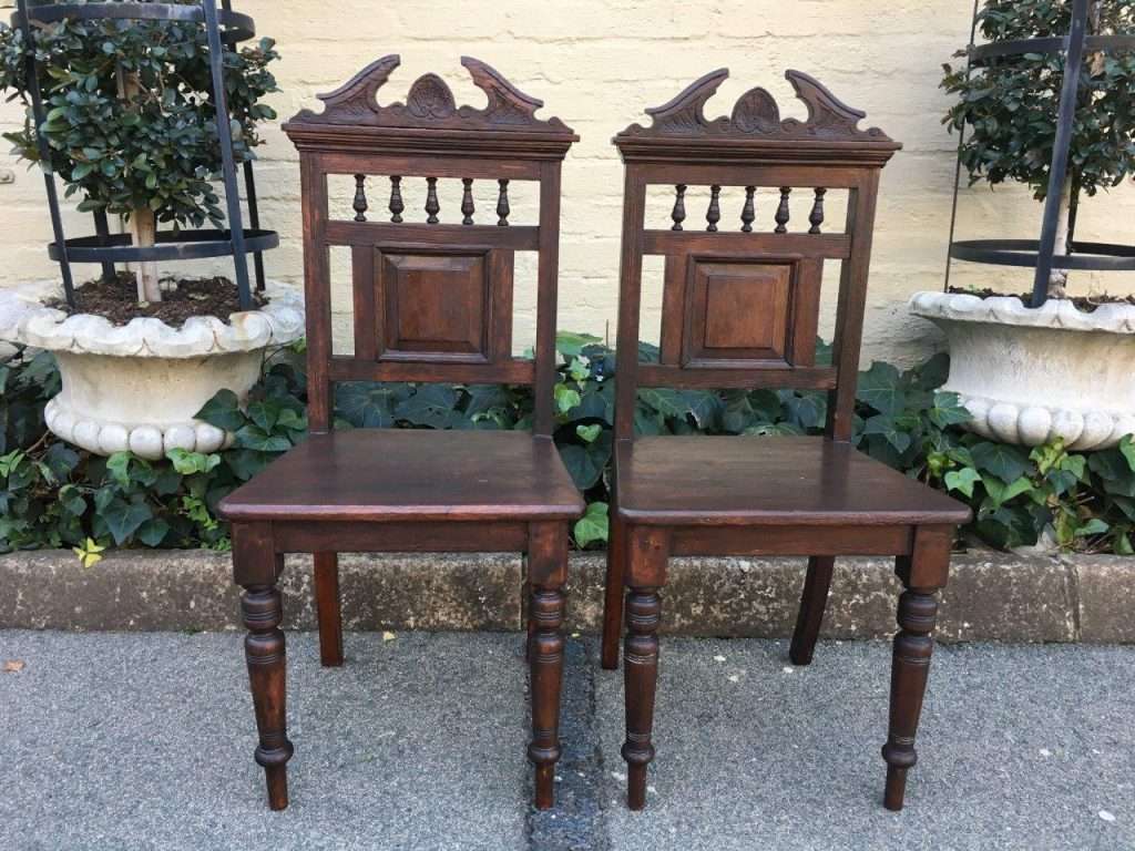 Pair Antique Carved Hall Chairs