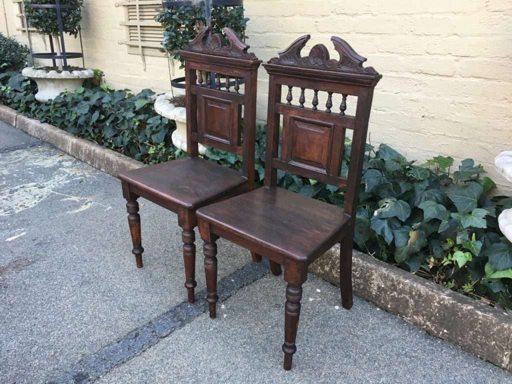 Pair Antique Carved Hall Chairs