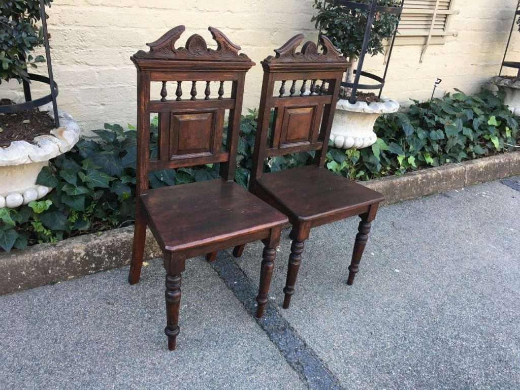 Pair Antique Carved Hall Chairs