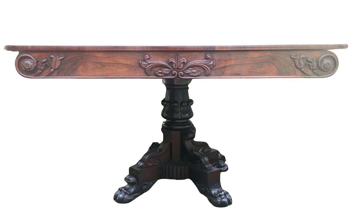 Victorian rosewood library table with two drawers on castors