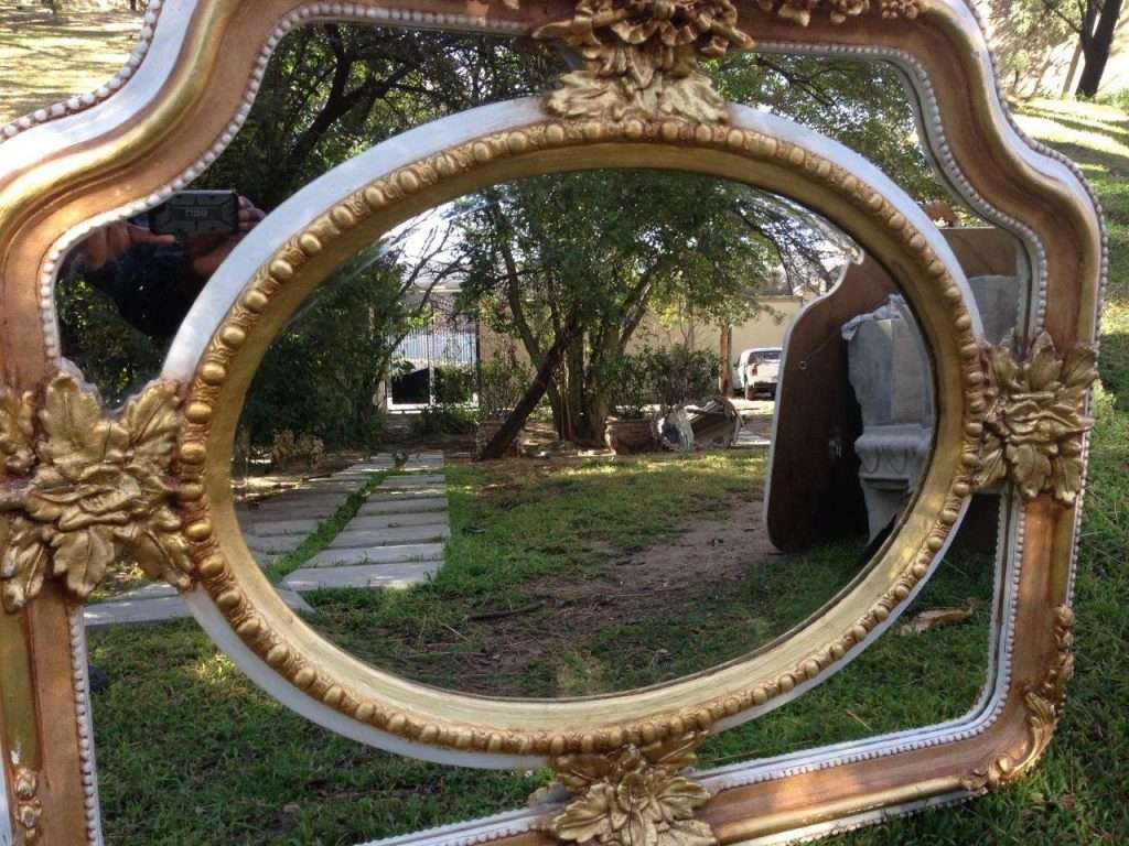 A French Ornate carved mirror with a bevelled oval centre section