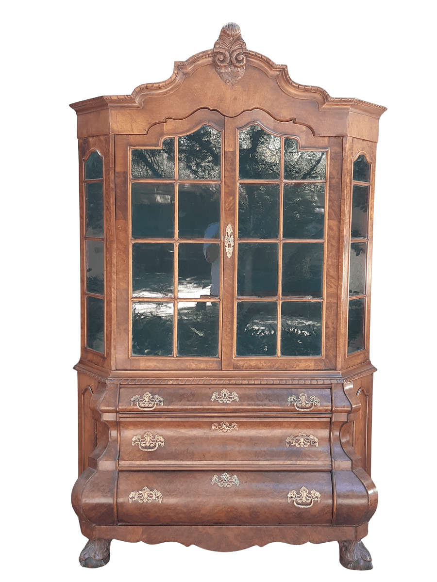 Dutch Walnut Bombe / Display Cabinet
